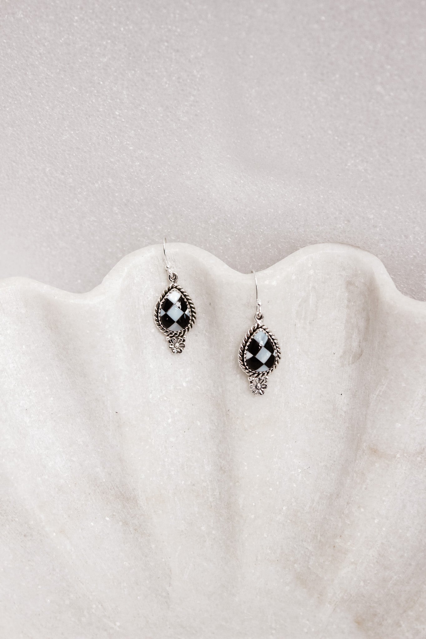 Sterling Daisy Checkered Earrings | By KKB-Stud Earrings-Krush Kandy, Women's Online Fashion Boutique Located in Phoenix, Arizona (Scottsdale Area)