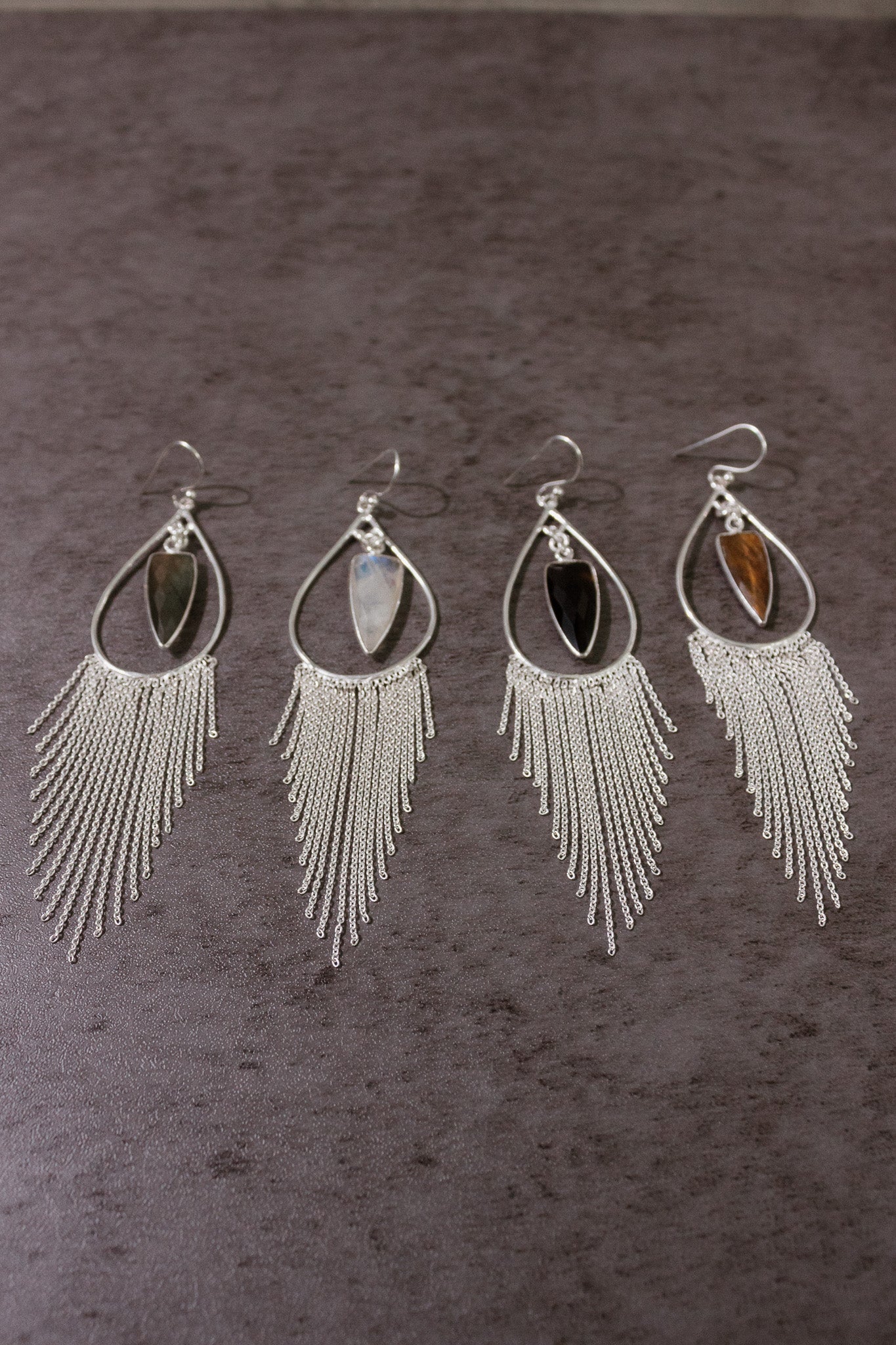 Heathers Sterling Fringe Stone Earrings-Stud Earrings-Krush Kandy, Women's Online Fashion Boutique Located in Phoenix, Arizona (Scottsdale Area)