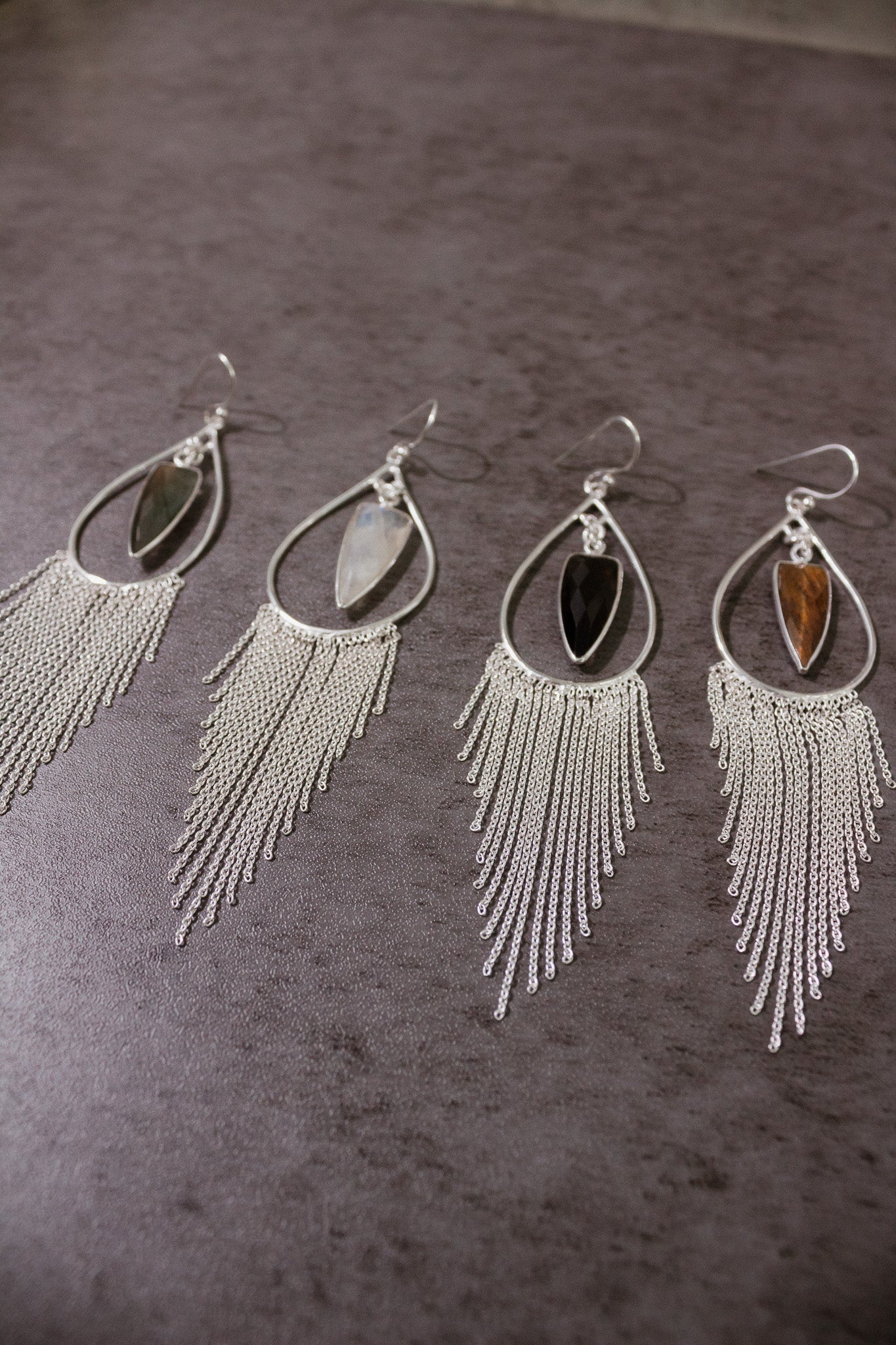 Heathers Sterling Fringe Stone Earrings-Stud Earrings-Krush Kandy, Women's Online Fashion Boutique Located in Phoenix, Arizona (Scottsdale Area)