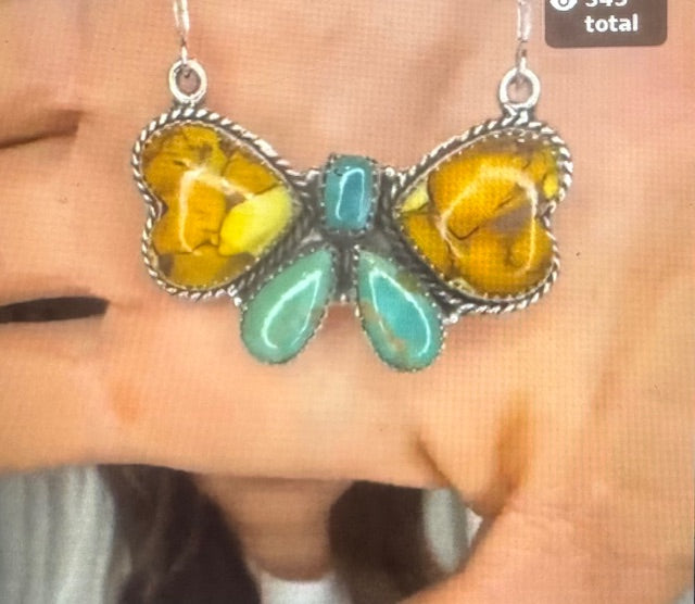 Turquoise & Multi Stone Bow Necklace-Necklaces-Krush Kandy, Women's Online Fashion Boutique Located in Phoenix, Arizona (Scottsdale Area)