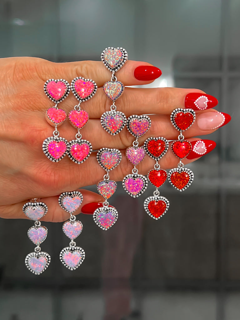 Trifecta Heart Drop Sterling Silver Earrings-Drop Earrings-Krush Kandy, Women's Online Fashion Boutique Located in Phoenix, Arizona (Scottsdale Area)