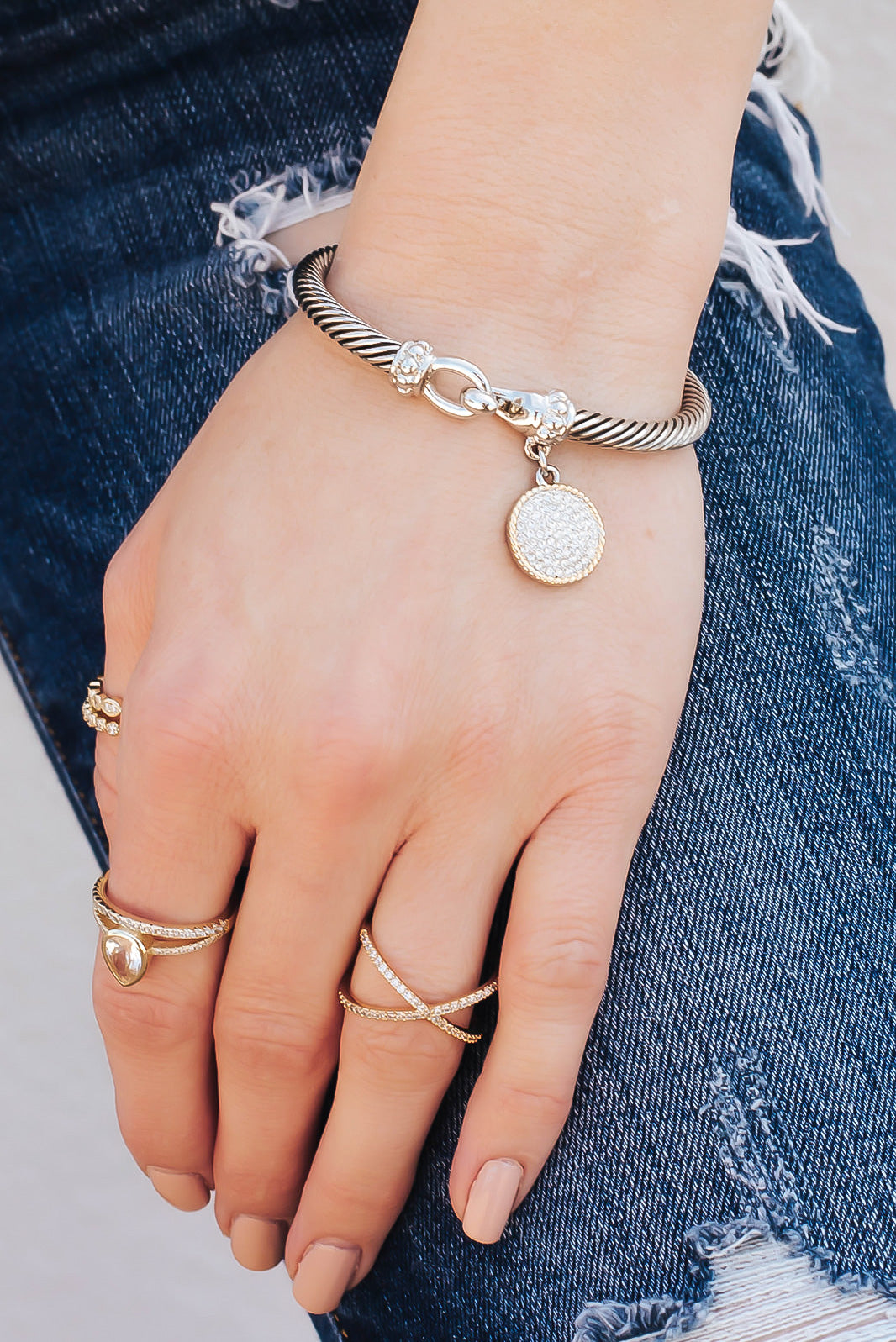 Pave Charm Twisted Bracelet-Twisted Bracelets-Krush Kandy, Women's Online Fashion Boutique Located in Phoenix, Arizona (Scottsdale Area)