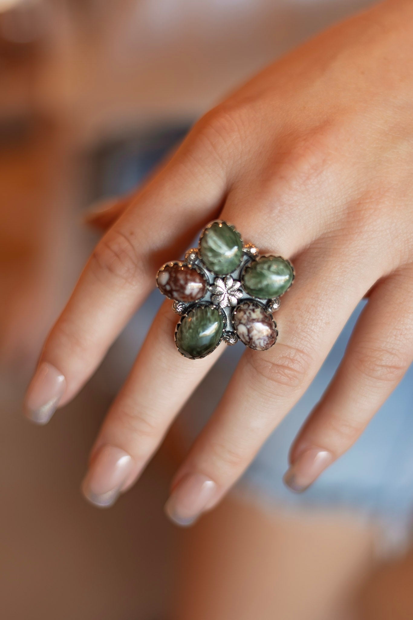Sage Meadow Green & Wildflower Cluster Statement Ring S.NO 14.jpeg