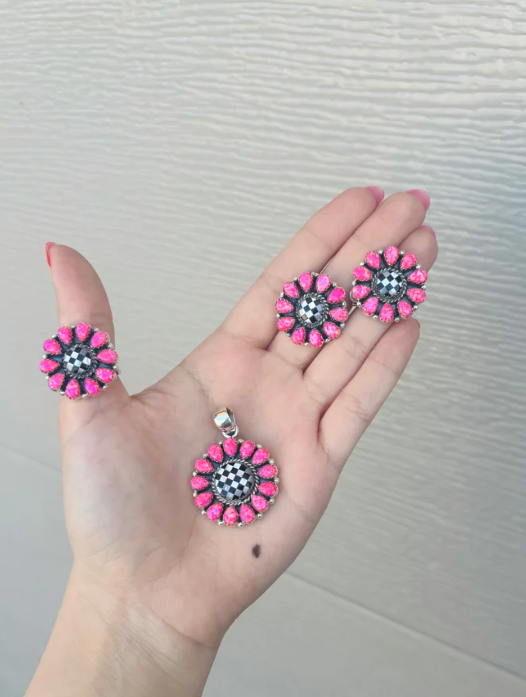 Circle Checkered Stone Sterling Silver Set | PREORDER NOW OPEN-Charms & Pendants-Krush Kandy, Women's Online Fashion Boutique Located in Phoenix, Arizona (Scottsdale Area)