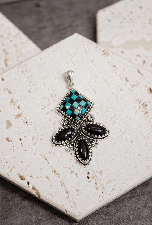 Aria Checkered Stone Pendant-Pendant Necklaces-Krush Kandy, Women's Online Fashion Boutique Located in Phoenix, Arizona (Scottsdale Area)