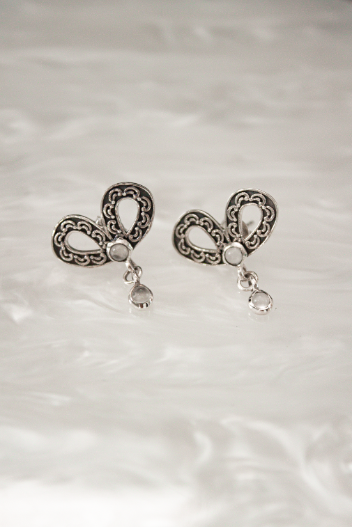 Dangle Stone Stud Bow Earrings-Stud Earrings-Krush Kandy, Women's Online Fashion Boutique Located in Phoenix, Arizona (Scottsdale Area)