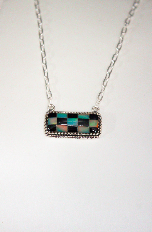 Checkered Bar Necklace-Chain Necklaces-Krush Kandy, Women's Online Fashion Boutique Located in Phoenix, Arizona (Scottsdale Area)