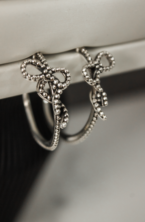 Sterling Silver Tiny Studded Bow Earrings-Stud Earrings-Krush Kandy, Women's Online Fashion Boutique Located in Phoenix, Arizona (Scottsdale Area)
