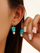 Turquoise Slab Vintage Huggie Earrings-Earrings-Krush Kandy, Women's Online Fashion Boutique Located in Phoenix, Arizona (Scottsdale Area)