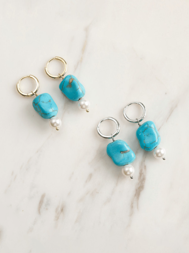 Turquoise Slab Vintage Huggie Earrings-Earrings-Krush Kandy, Women's Online Fashion Boutique Located in Phoenix, Arizona (Scottsdale Area)