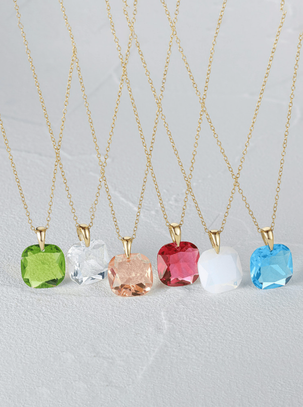 Glass Stone Square Minimalist Necklace-Necklaces-Krush Kandy, Women's Online Fashion Boutique Located in Phoenix, Arizona (Scottsdale Area)