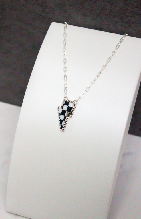 Blossomed Checkered Bolt Necklace-Chain Necklaces-Krush Kandy, Women's Online Fashion Boutique Located in Phoenix, Arizona (Scottsdale Area)