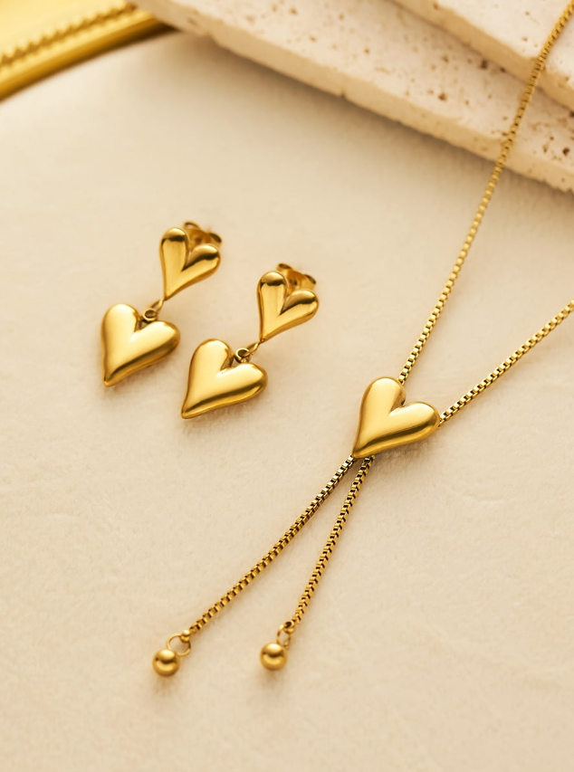 Titanium Steel Minimalist Heart Earring and Necklace Set-Jewelry-Krush Kandy, Women's Online Fashion Boutique Located in Phoenix, Arizona (Scottsdale Area)