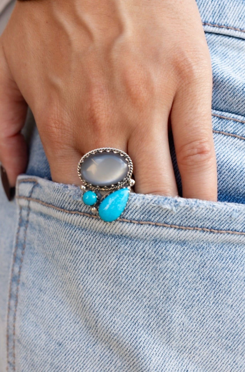 Silver Moon Blue & Grey Three Stone Adjustable Ring.jpeg