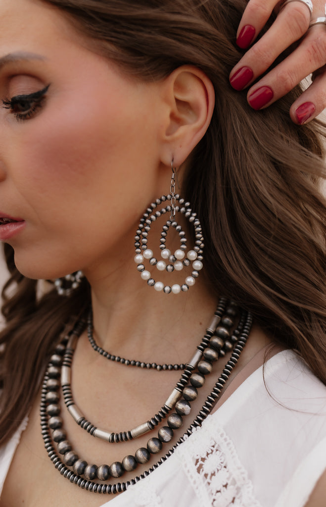 Free Spirit Triple Layer Desert Pearl Hoop Earrings-Hoop Earrings-Krush Kandy, Women's Online Fashion Boutique Located in Phoenix, Arizona (Scottsdale Area)