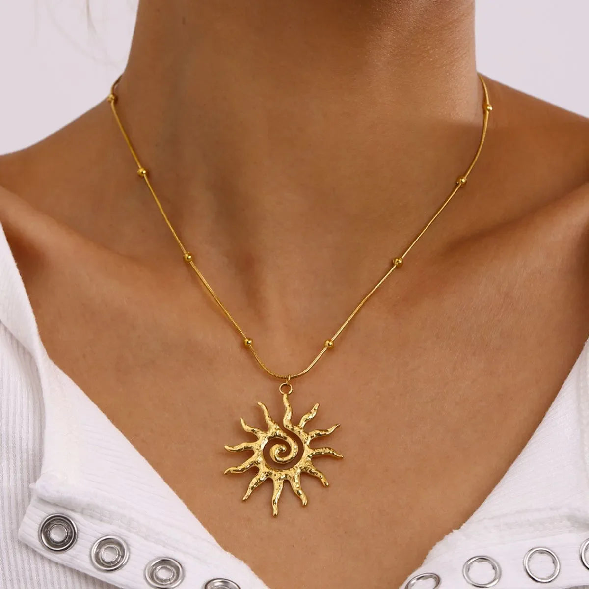 18K Gold-Plated Sun Pendant Necklace-Necklaces-Krush Kandy, Women's Online Fashion Boutique Located in Phoenix, Arizona (Scottsdale Area)