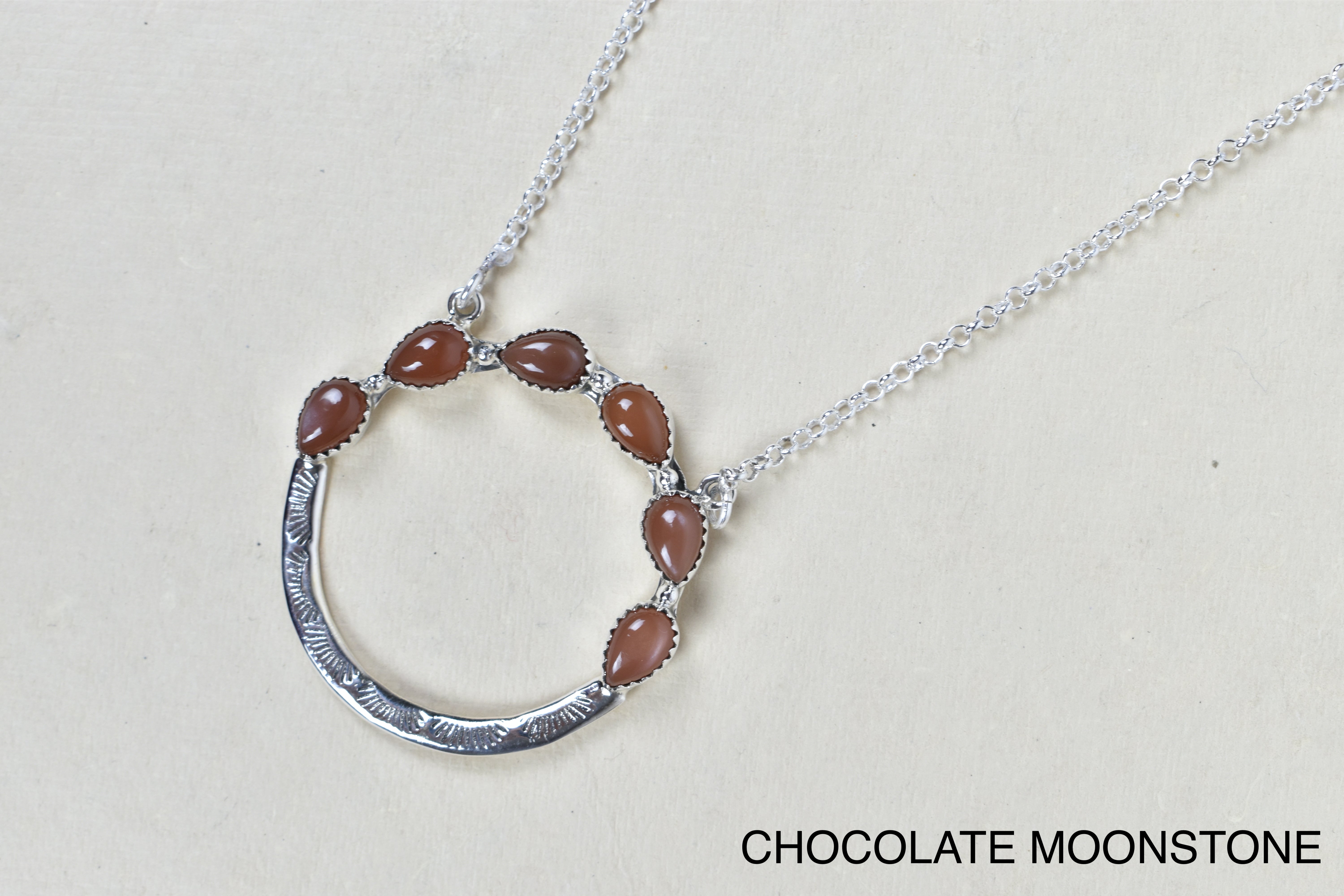 Luna's Crescent Gemstone Necklace-Pendant Necklaces-Krush Kandy, Women's Online Fashion Boutique Located in Phoenix, Arizona (Scottsdale Area)
