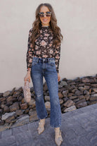 Blossom Charm Floral Mesh Top-Long Sleeve Tops-Krush Kandy, Women's Online Fashion Boutique Located in Phoenix, Arizona (Scottsdale Area)