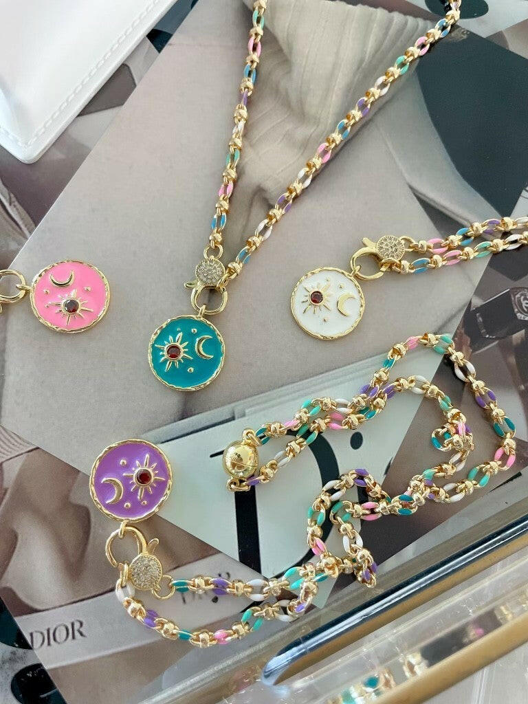 All You Got Enamel Star and Moon Pendant Magnetic Necklace-Necklaces-Krush Kandy, Women's Online Fashion Boutique Located in Phoenix, Arizona (Scottsdale Area)