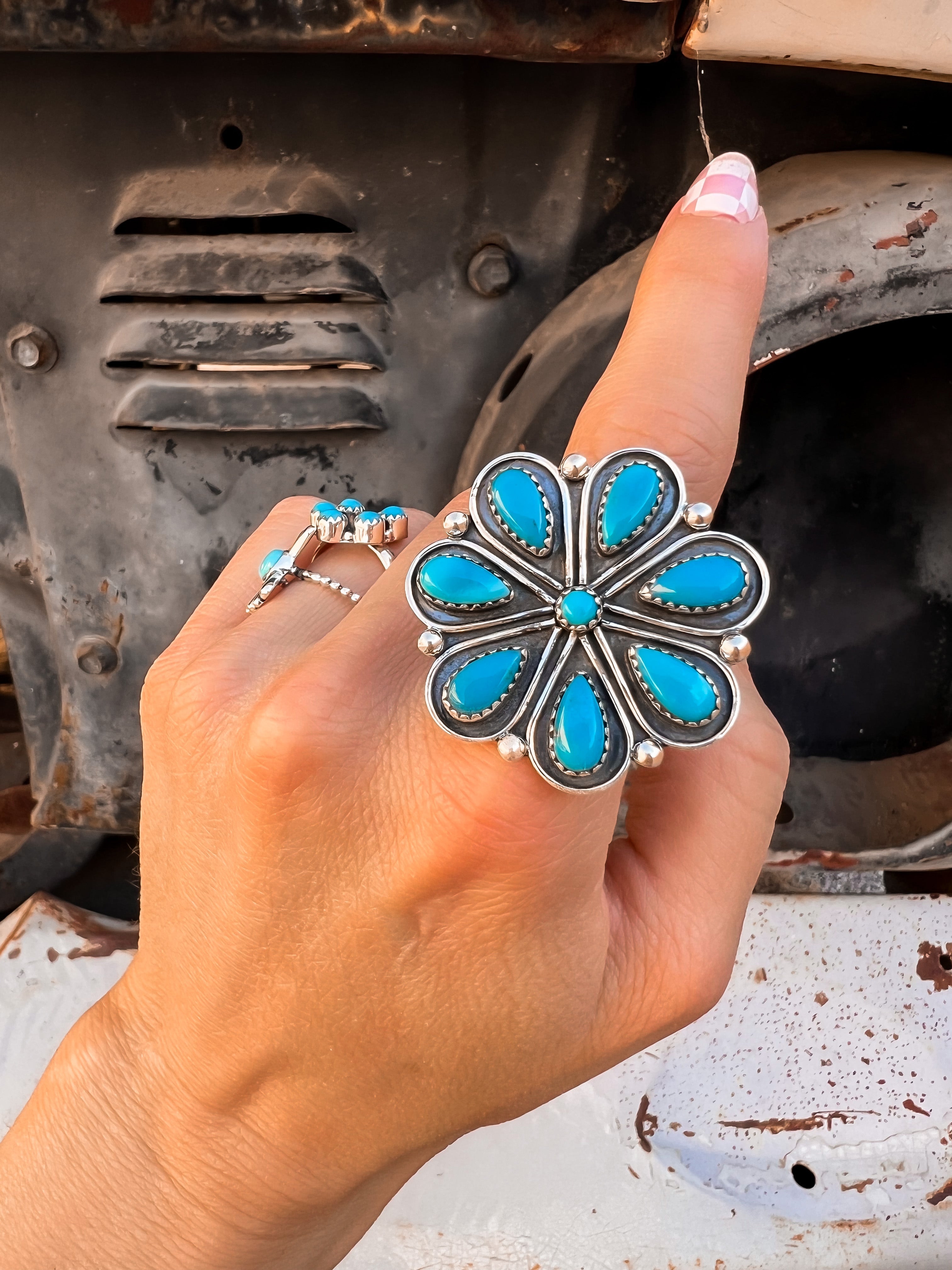 Flower Concho Sterling Silver Stone Ring MADE TO ORDER-Cluster Rings-Krush Kandy, Women's Online Fashion Boutique Located in Phoenix, Arizona (Scottsdale Area)