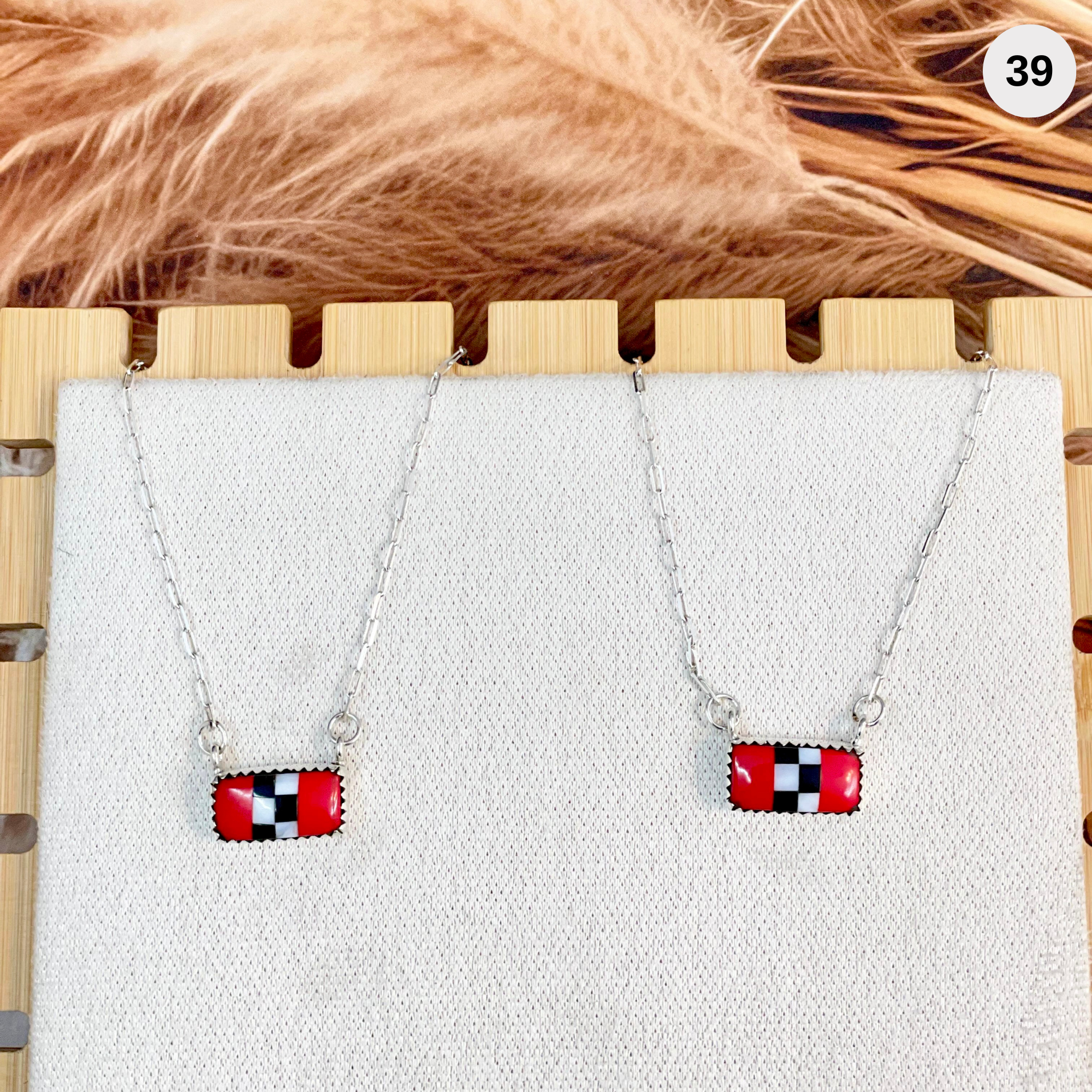 Rodeo Red Checkered Bar Necklace-Necklaces-Krush Kandy, Women's Online Fashion Boutique Located in Phoenix, Arizona (Scottsdale Area)