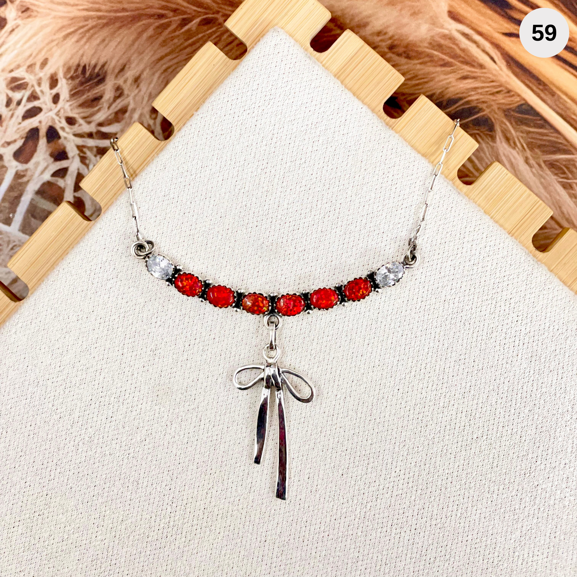 Red Opal & Crystal Bow Drop Necklace-Necklaces-Krush Kandy, Women's Online Fashion Boutique Located in Phoenix, Arizona (Scottsdale Area)