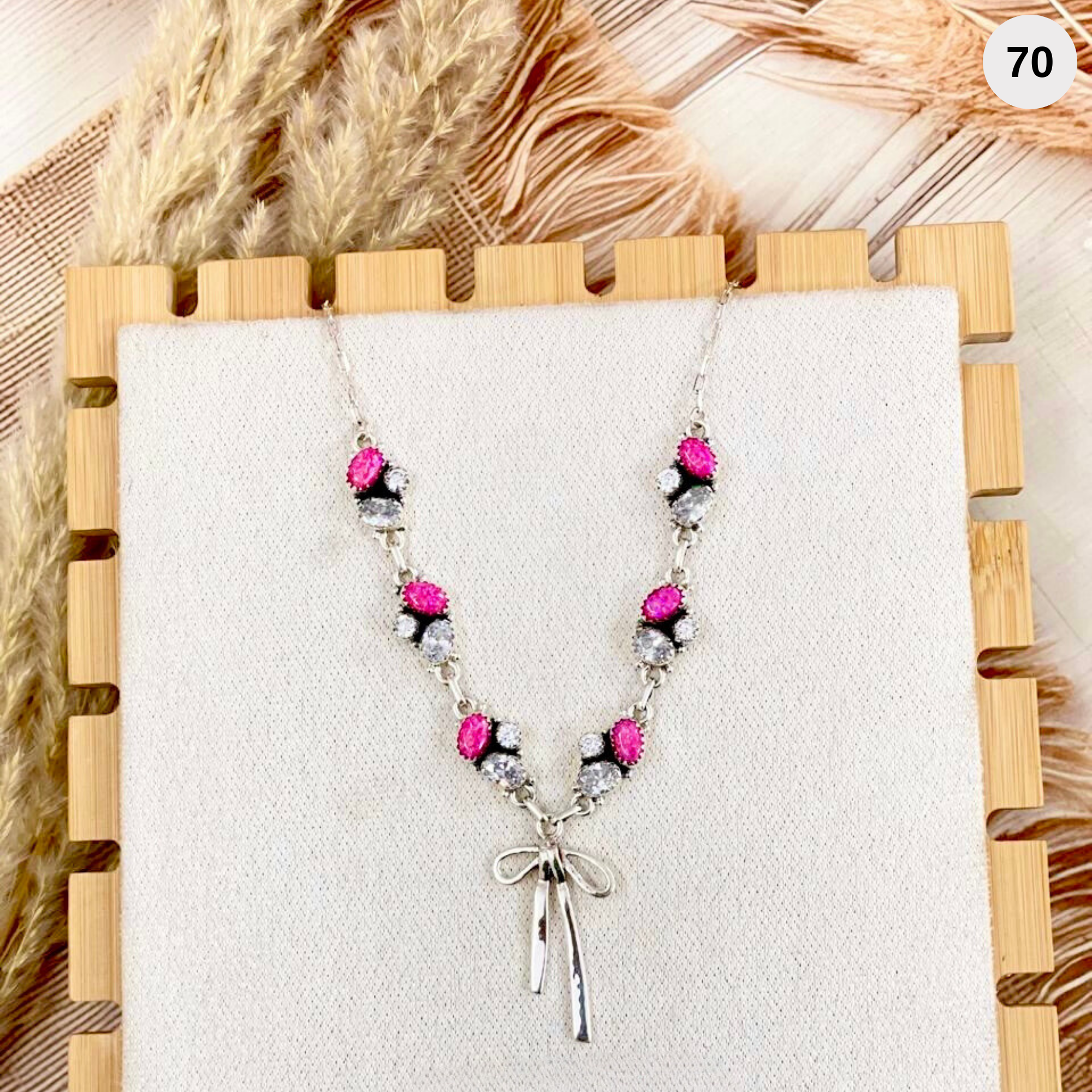Crystal & Neon Pink Opal Bow Necklace-Necklaces-Krush Kandy, Women's Online Fashion Boutique Located in Phoenix, Arizona (Scottsdale Area)